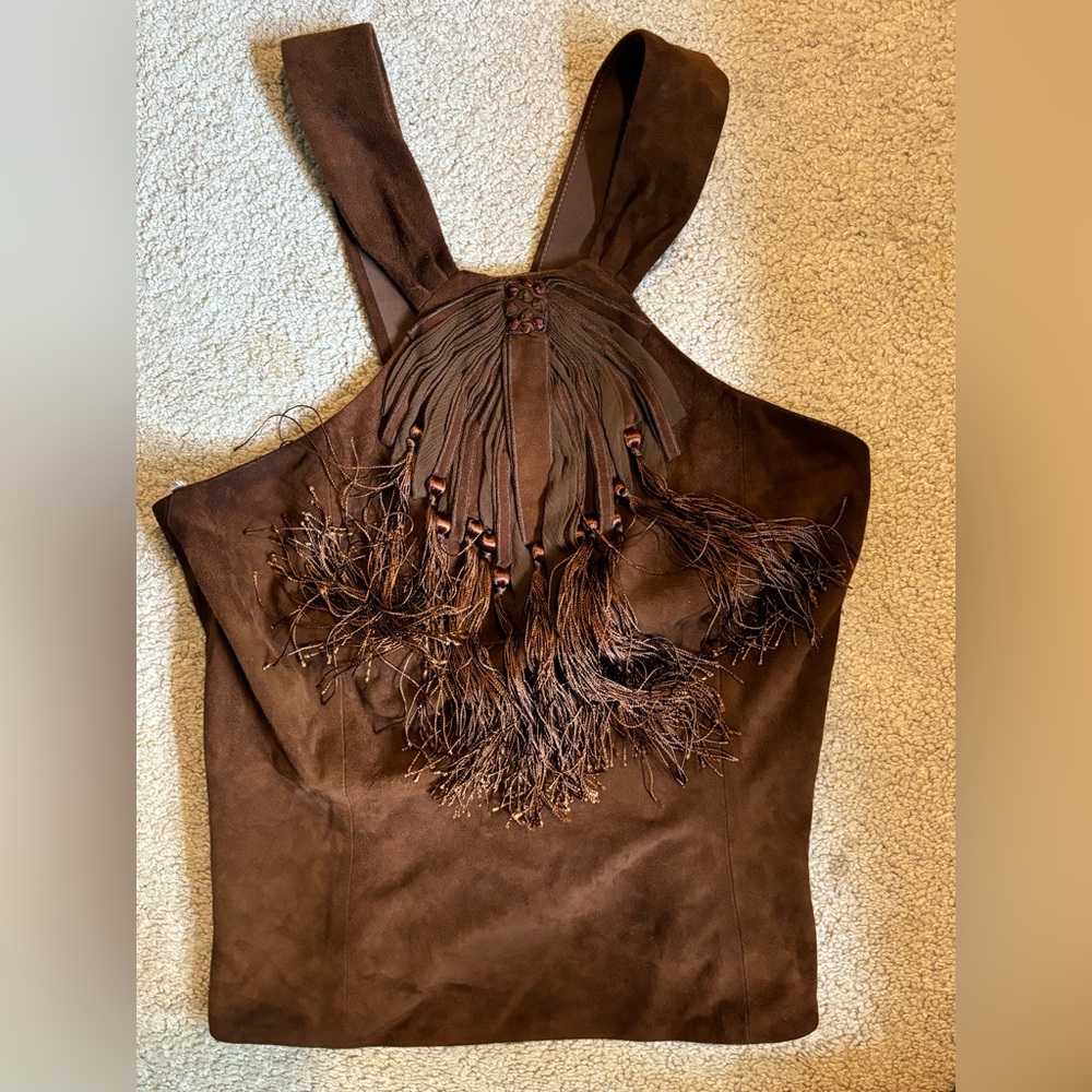 Gorgeous Bill Blass NY brown suede top